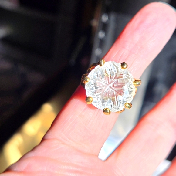 Natural Kharma by Avelon Jewelry - Quartz 12k cherry blossom round HUGE ring sz7